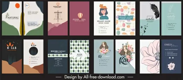 business card templates collection colored classic handdrawn decor