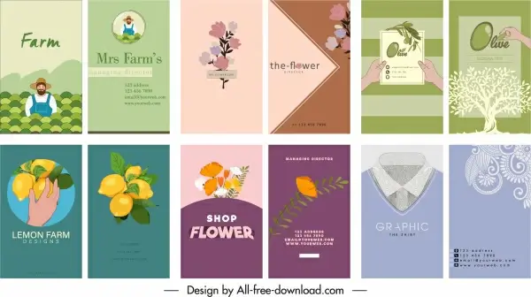 business card templates collection colored flat classic sketch
