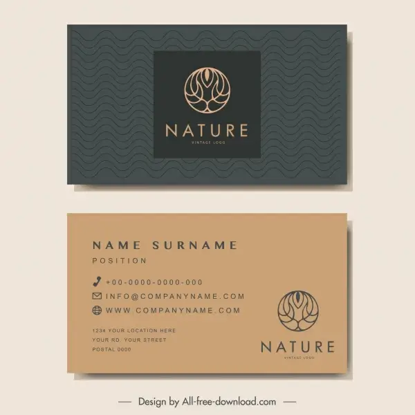 business card templates dark classic design tree sketch