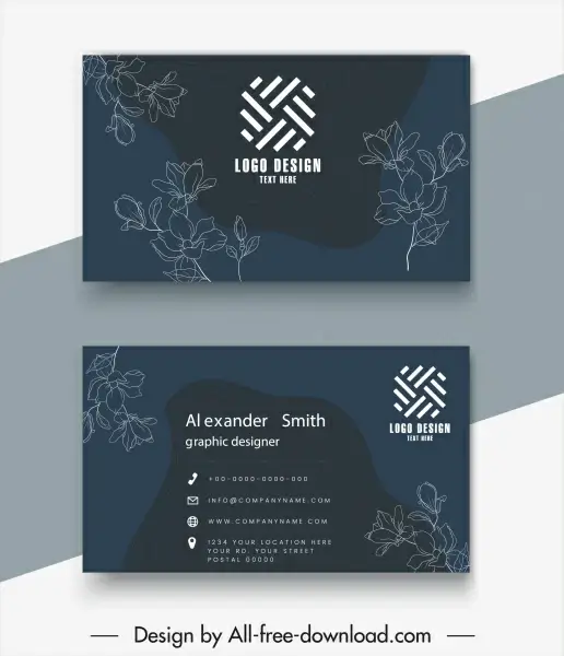 business card templates elegant dark botanical sketch