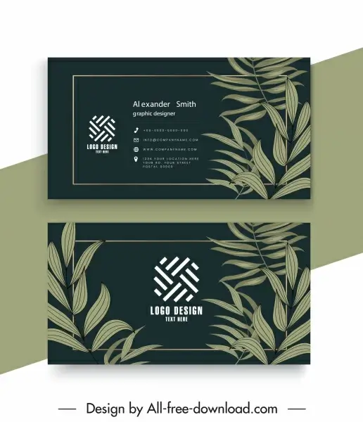 business card templates elegant dark leaves decor