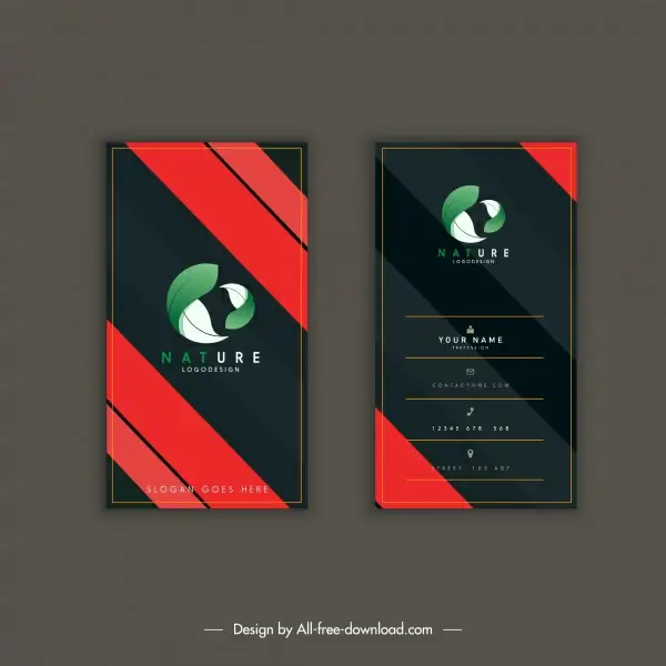 business card templates elegant dark vertical 3d leaf
