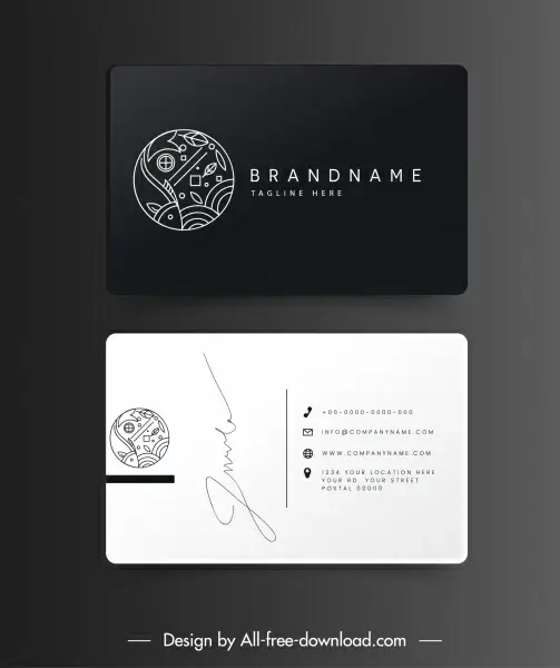 business card templates fish theme black white flat sketch