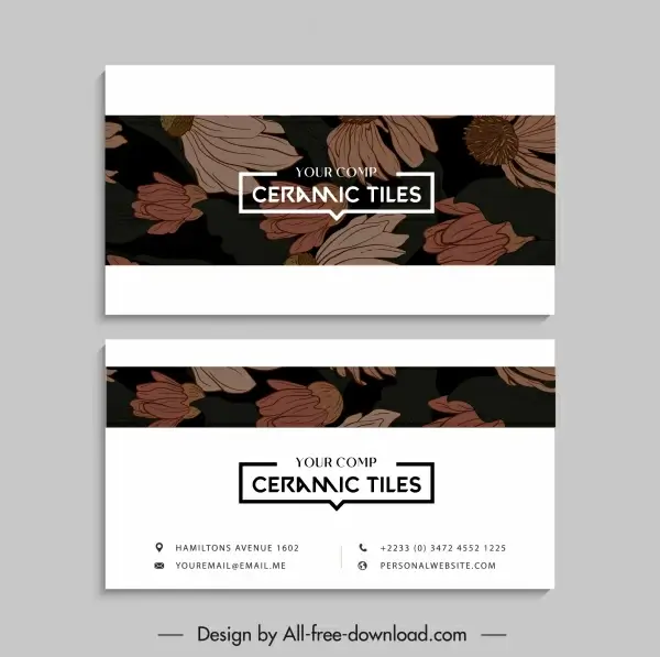 business card templates retro handdrawn botanical decor