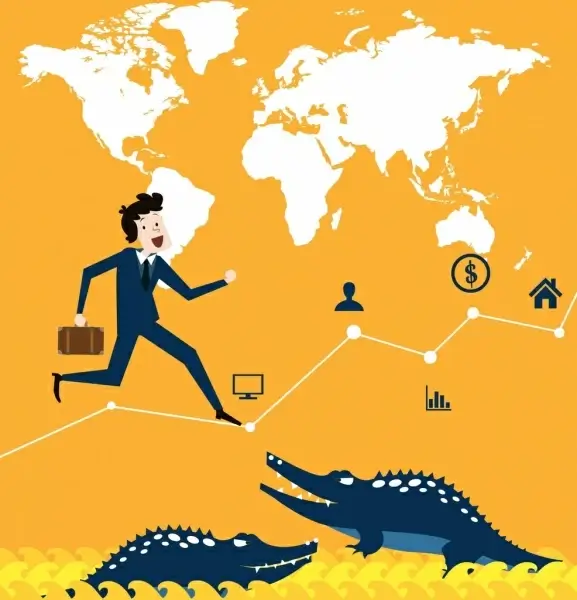 business concept background human crocodile chart map icons