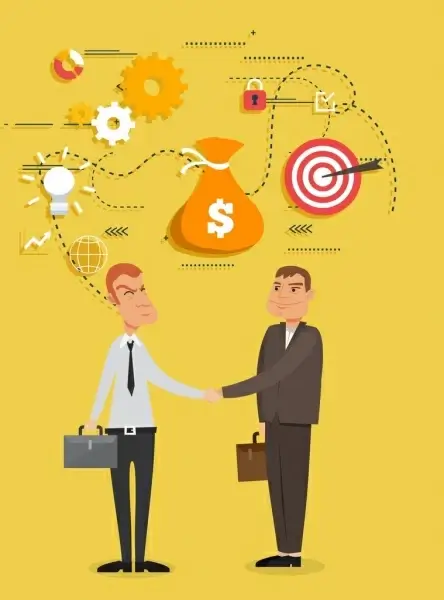 business cooperation concept background men shaking hand icons