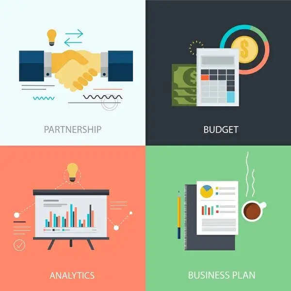 business development elements isolation with flat color design