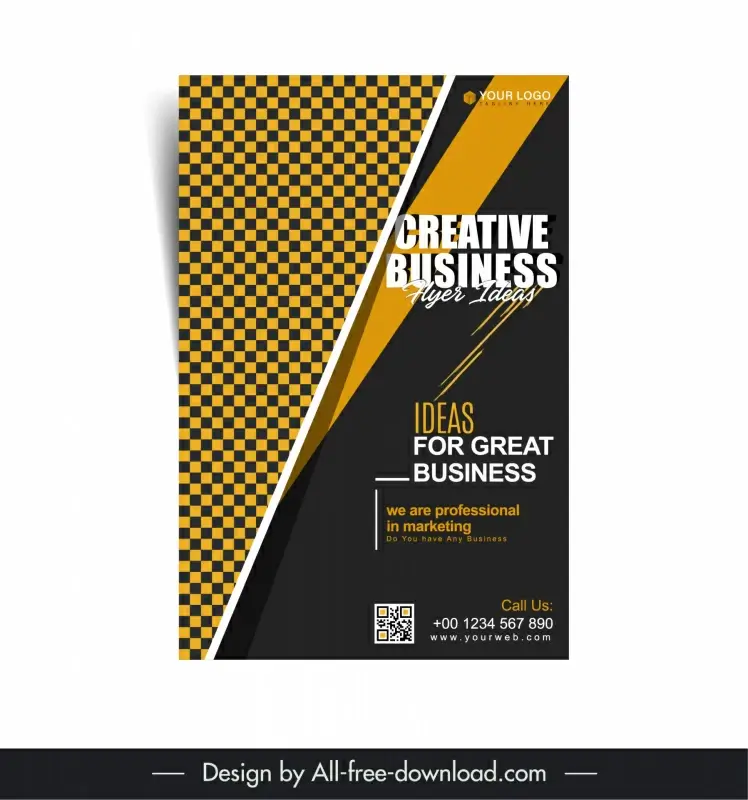 business flyer template dark checkered geometry