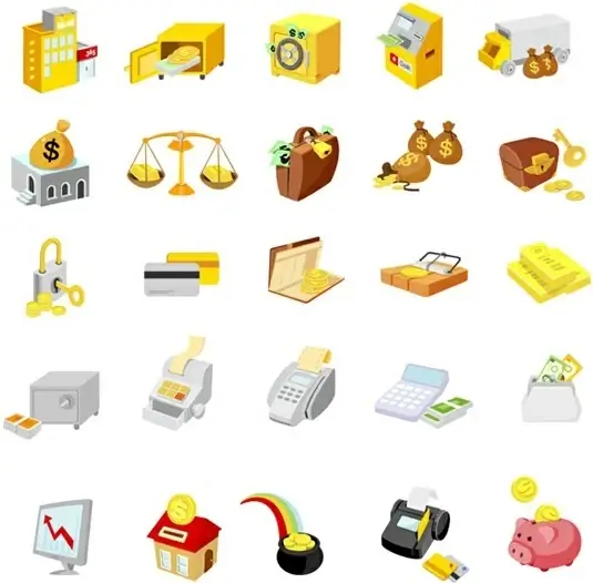 finance icons templates colorful 3d symbols sketch