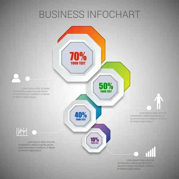 business infochart design with hexagons and percentage
