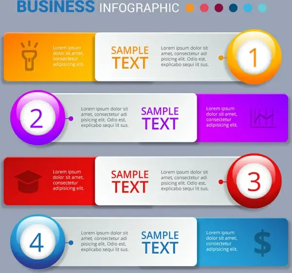 business infographic design with colorful horizontal tabs