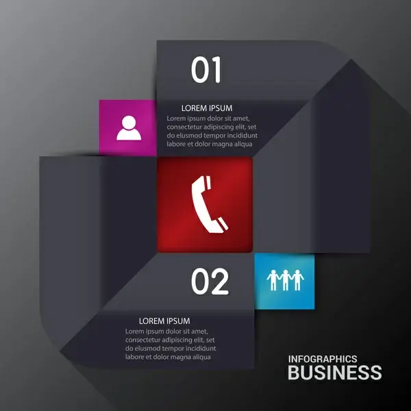 business infographic illustration with 3d black background