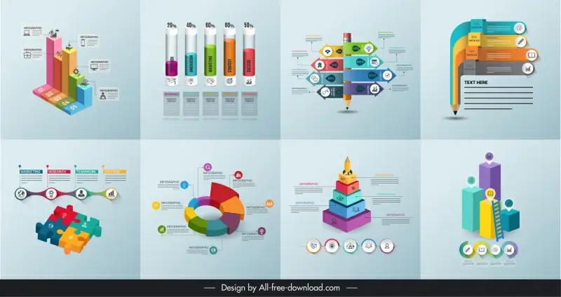 business  infographic templates modern 3d shapes 