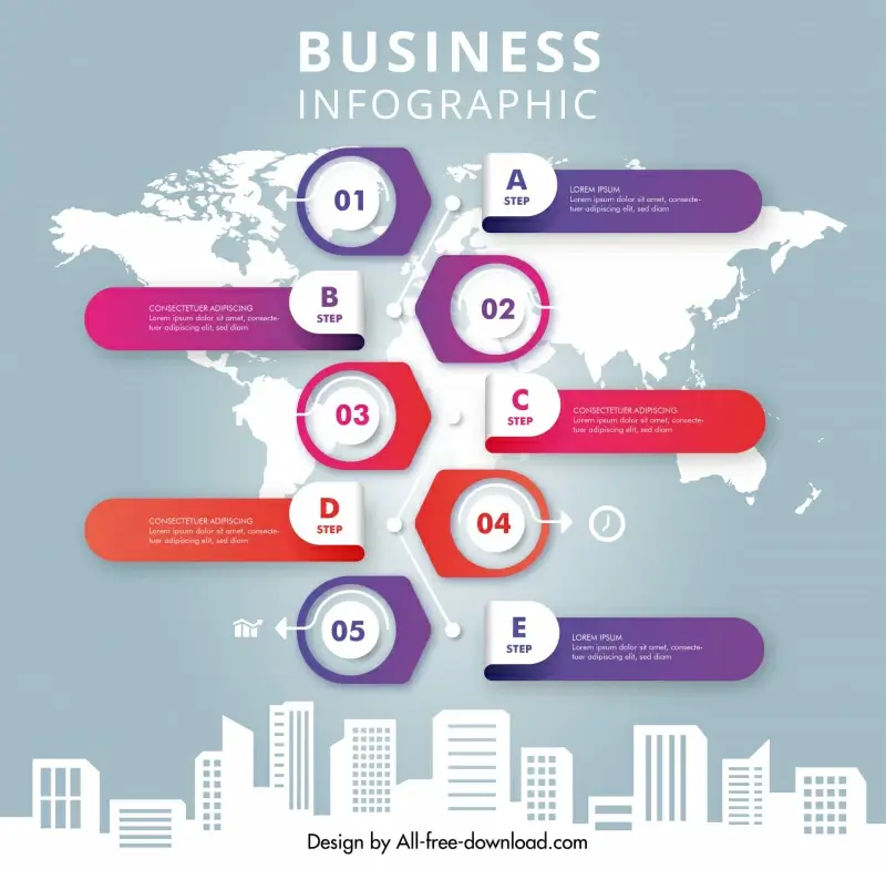 business infographics template flat silhouette map city scene 