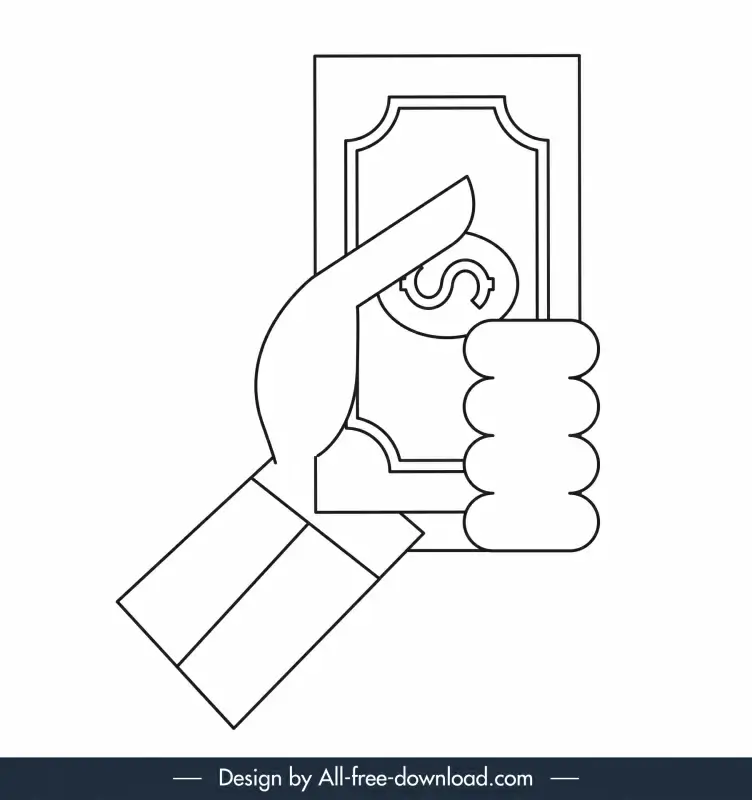 business investment icon hand holding money black white outline