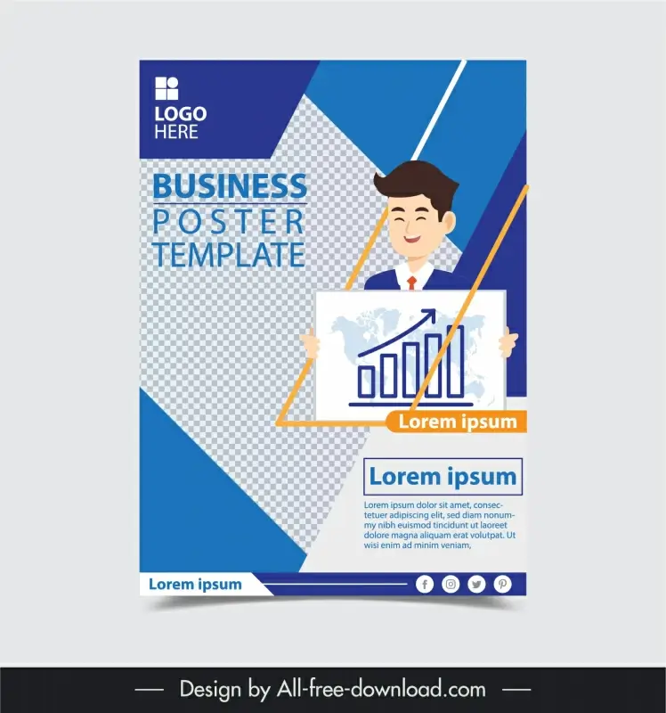 business poster template elegant cartoon man chart checkered
