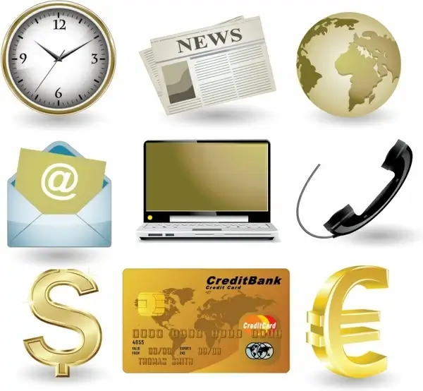 Business website gold icon set