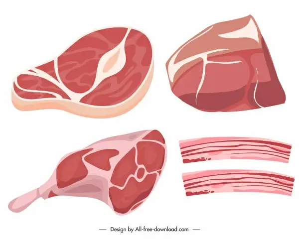 butcher shop design elements colored flat 3d sketch