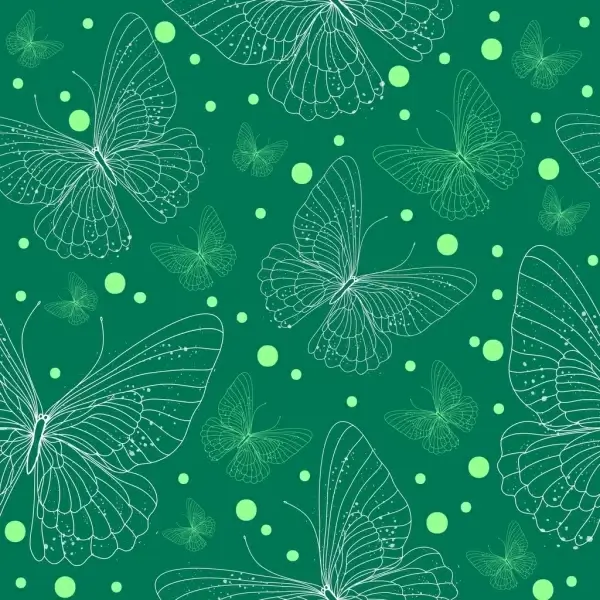 butterflies background green design repeating sketch