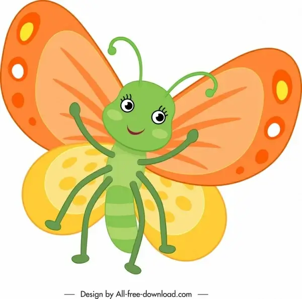 butterfly icon cute stylized cartoon character sketch