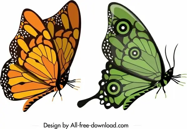 butterfly icons yellow green sketch