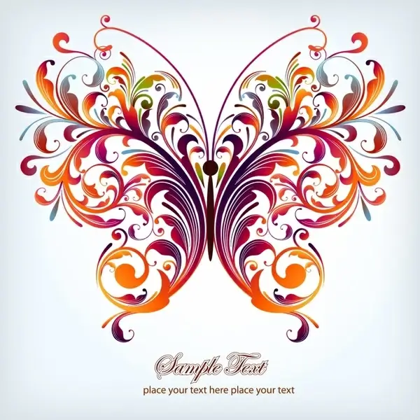decorative butterfly icon modern colorful symmetric curves sketch