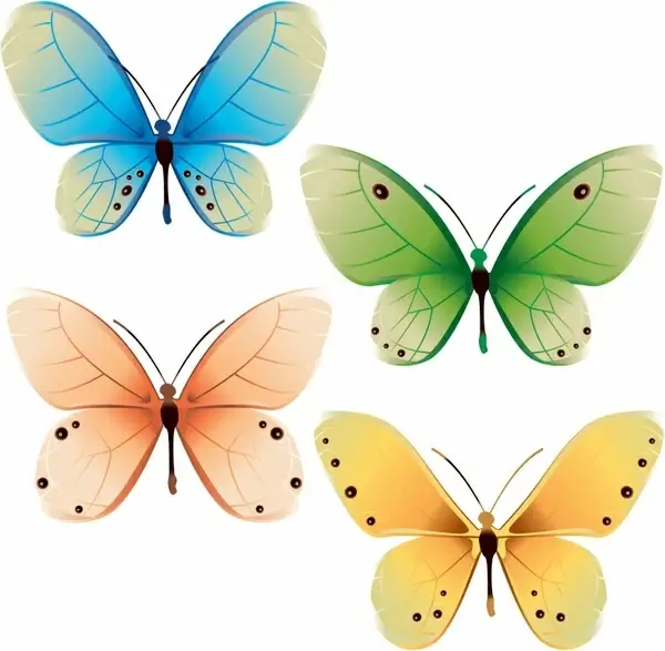 decorative butterflies icons modern colored flat sketch