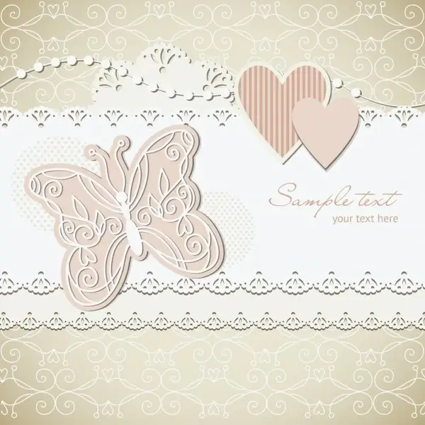 wedding card template elegant butterfly hearts decor