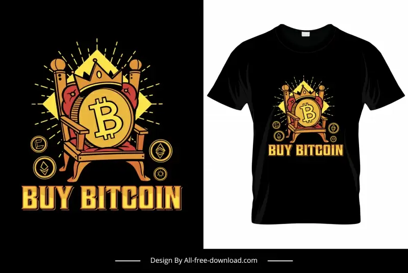 buy bitcoin tshirt template contrast dark stylized king coins sketch