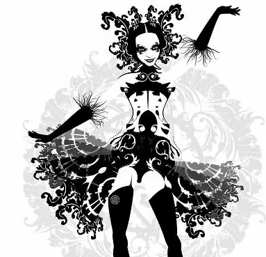 cabaret girl icon design black and white sketch
