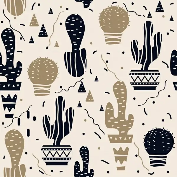 cactus background dark flat sketch repeating design
