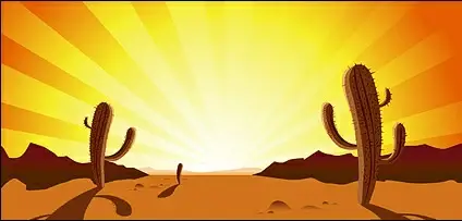 Cactus in desert sunrise