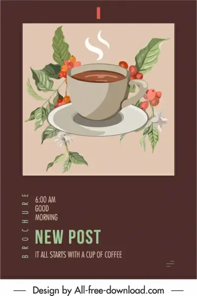 cafe advertising poster elegant classic cup plants sketch 