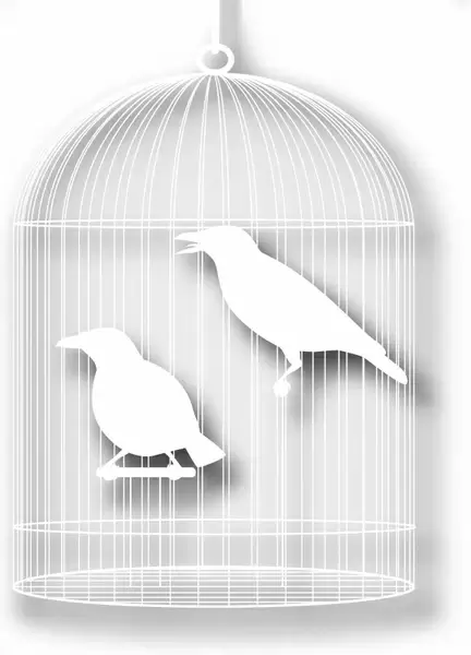 bird cage painting flat white silhouette monochrome
