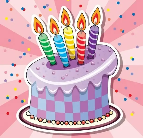 birthday background cake candle icons multicolored design
