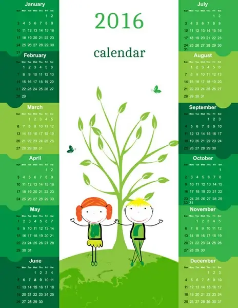 calendar16 kids cartoon object vector