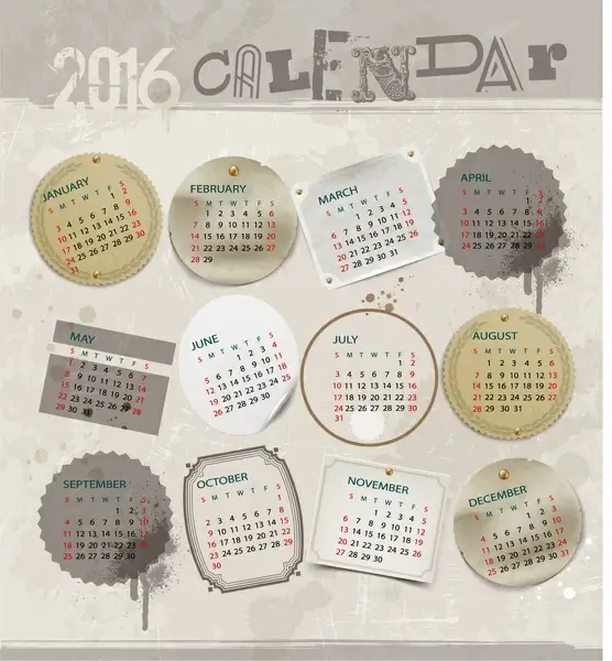 calendar 2016 template grunge