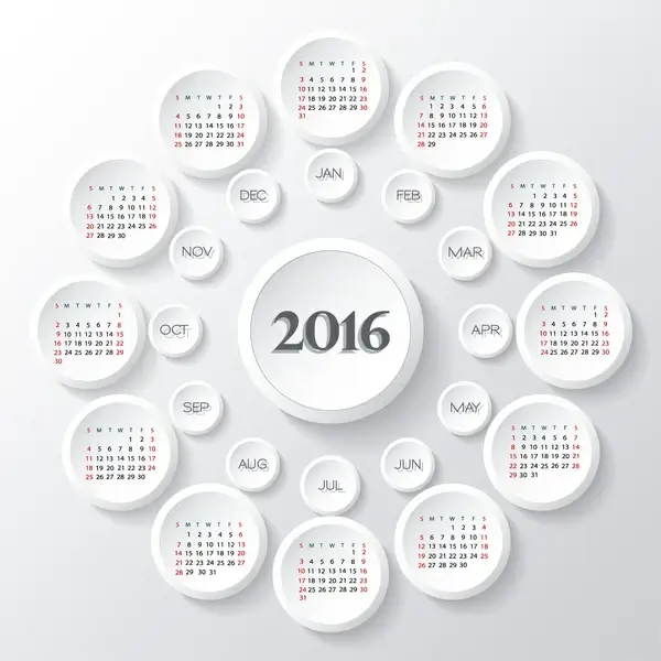 calendar 2016 template round button
