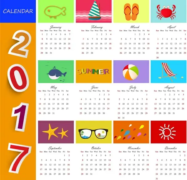 calendar 2017 templates beach time
