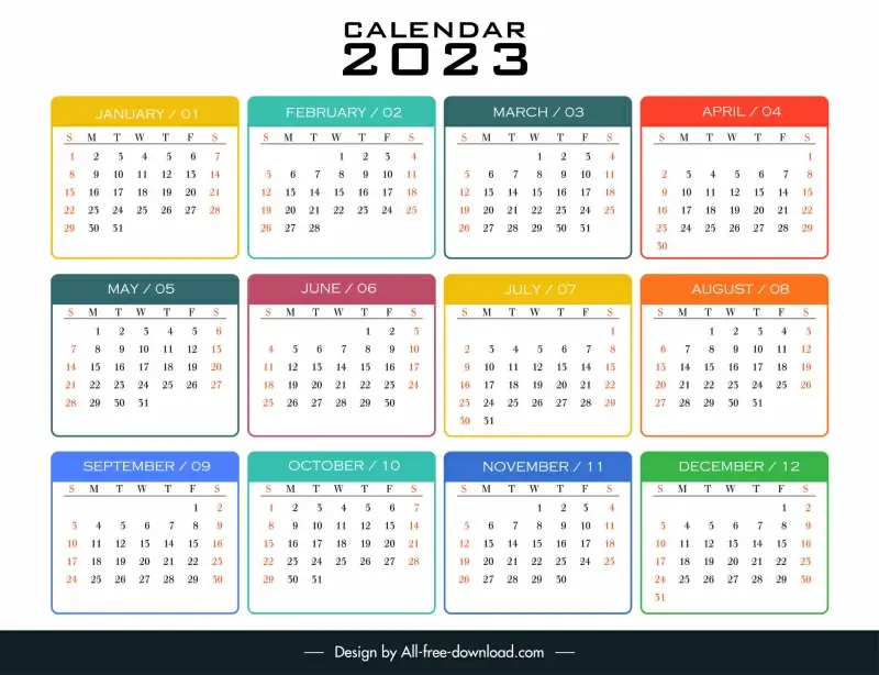 calendar 2023 colorful simple squares layout