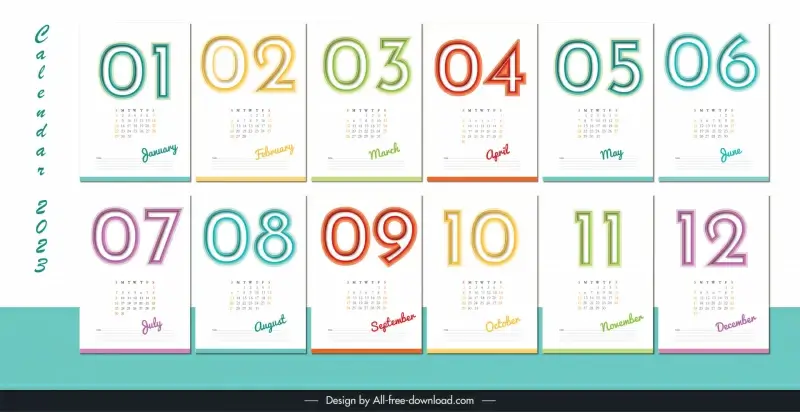 calendar 2023 template colorful elegant flat design 