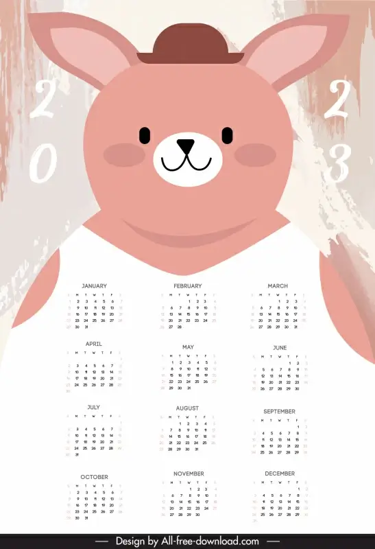 calendar 2023 template cute stylized rabbit cartoon design 