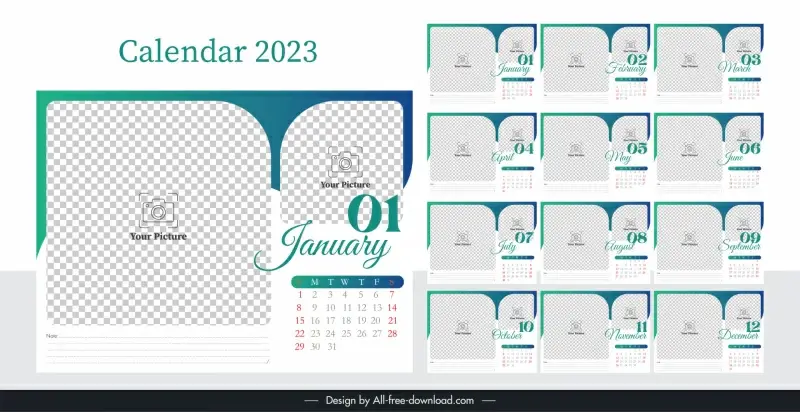 calendar 2023 template elegant flat checkered decor 