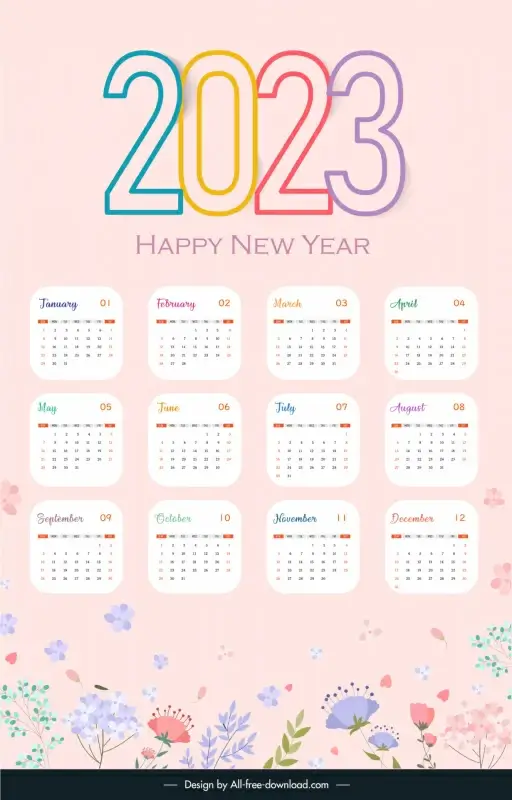 calendar 2023 template elegant plain flowers backdrop decor