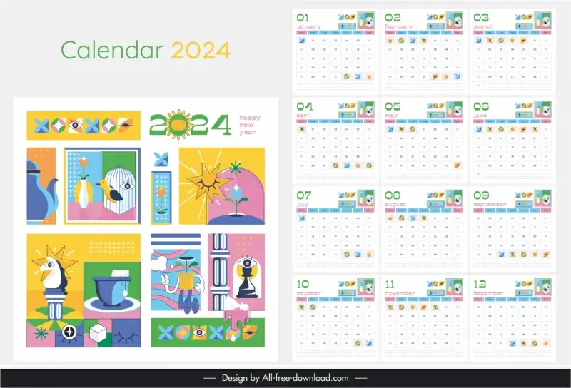 calendar 2024 template cute colorful