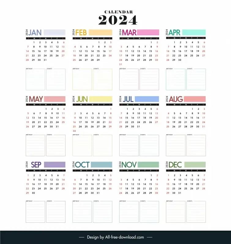 calendar 2024 template elegant plain frames layout