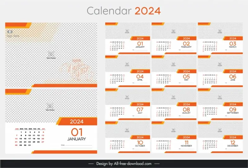 calendar 2024 template flat checkered plain design