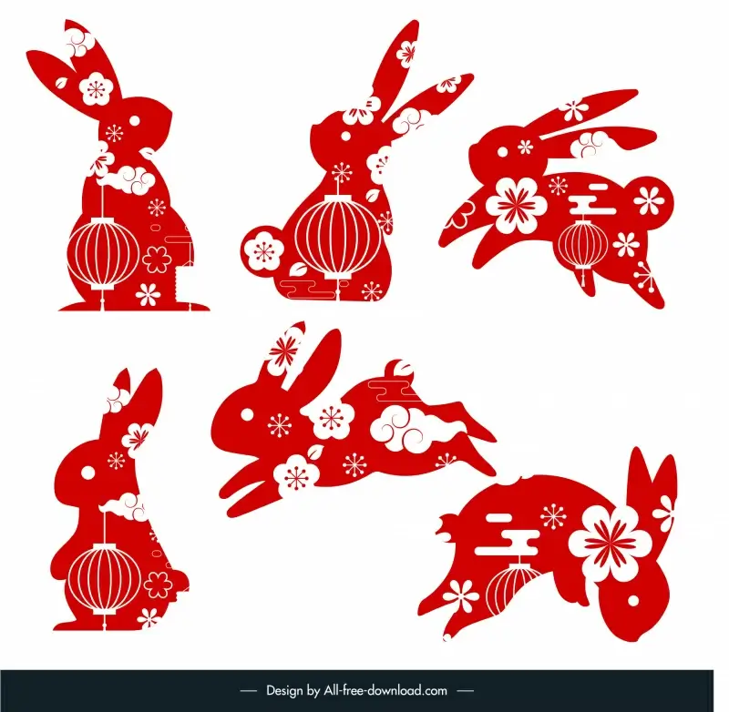 calendar rabbit design elements silhouette sketch 