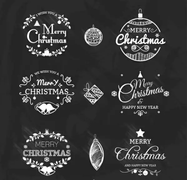 calligraphy christmas and new year labels vector