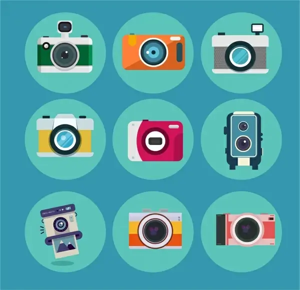 camera icons isolated in various colored styles